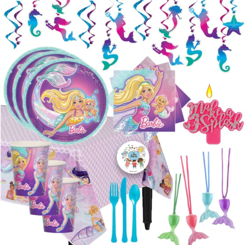 Amscan Barbie Mermaid Party Pack for 16 with Tableware, Candle, Decoration and Necklace