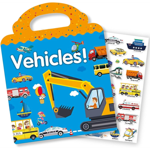 RUSON Reusable Sticker Book for Kids 2-4, Vehicles Truck Stickers Educational Learning Toys Travel Stickers Activity Books for Toddler Girls Boys Age 2+ Birthday Gifts