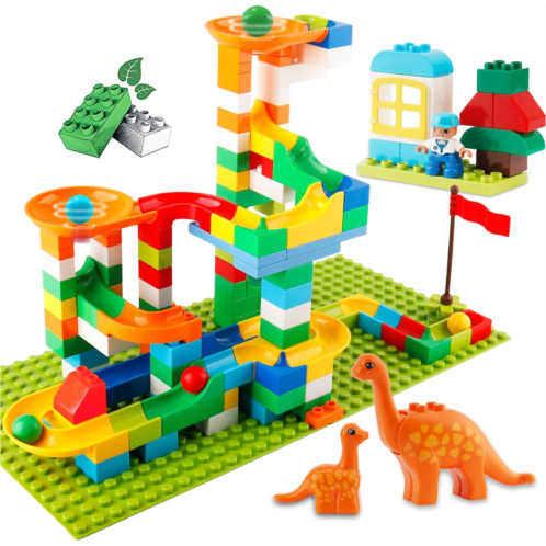 Klobroz Marble Run Building Blocks, 145 PCS Classic Big Blocks STEM Toy Bricks Set Kids Race Track Compatible with All Major Brands Bulk Bricks Set for Boys Girls Toddler Age 3,4,5,6,7,8+