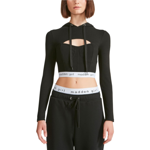 Madden Girl Cropped Corset Hoodie Top w/ Cutout