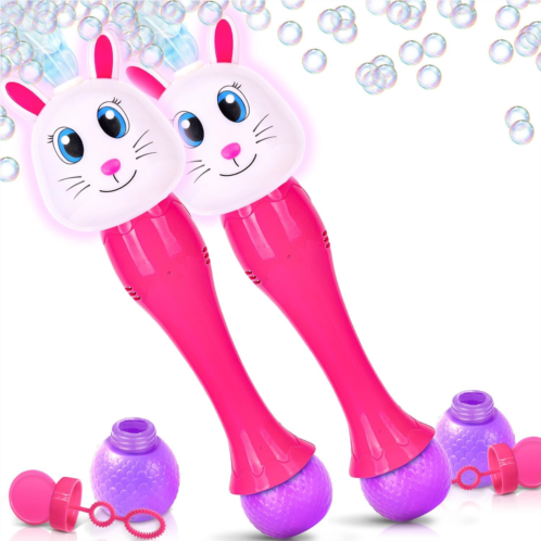 ArtCreativity Light Up Bunny Easter Bubble Wands - Set of 2 Bunny Bubble Wands - 14 Inch Illuminating Blower with Thrilling LED & Sound Effect, Bubbles for Kids - Bubble Toys, Easter Basket Stuf