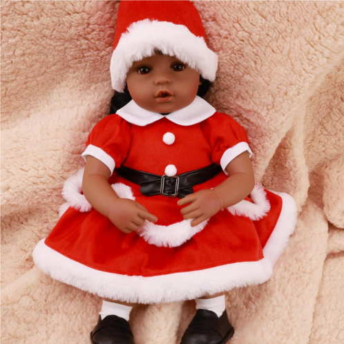 WERFLOT Lifelike Realistic Doll, 18 Inch Real Life Reborn-Newborn African America Baby Dolls, with Christmas Deer and Christmas hat Gift Box for Kids Age 3+(African America Christmas Girl)
