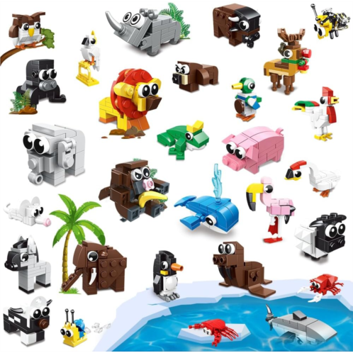 HOGOKIDS 30 Packs Party Favors for Kids - 867PCS Animals Building Blocks Sets for Classroom Prizes Goodie Bag Fillers Stocking Stuffers Birthday Valentines Easter Gifts for Kids Bo