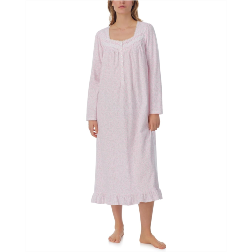 Womens Eileen West Cotton Knit Long Sleeve Long Gown