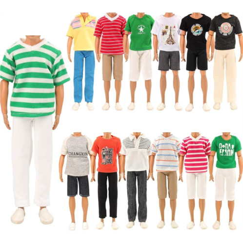 BARWA Lot 3 Sets Fashion Outfit Clothes 3 Tops with 3 Trousers for 12 inch Boy Friend Doll