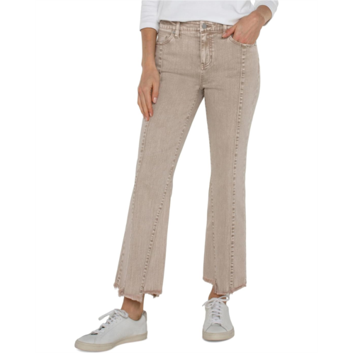 Womens Liverpool Los Angeles Hannah Mid-Rise Crop Flare With Uneven Fray Hem Stretch Denim