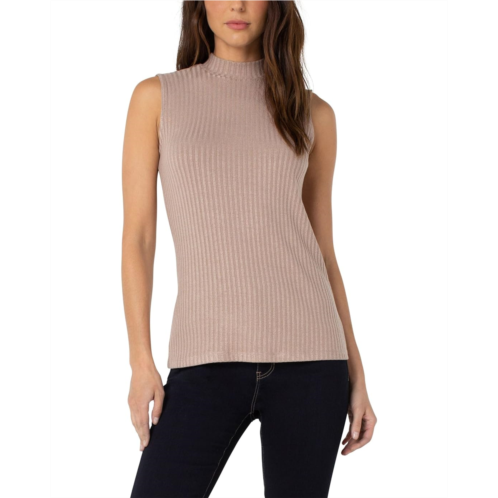 Womens Liverpool Los Angeles Mock Neck Sleeveless Rib Knit Top