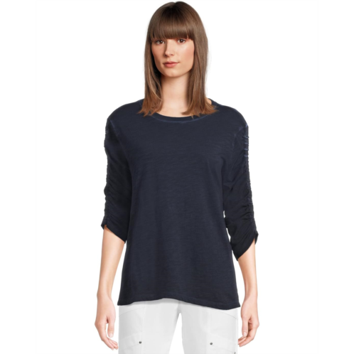 Womens Elliott Lauren Enzyme Wash Jersey - Crew Neck Ruched Sleeve Tee