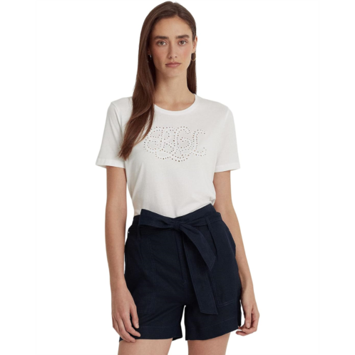 POLO RALPH LAUREN Petite Eyelet Logo Cotton-Blend Tee