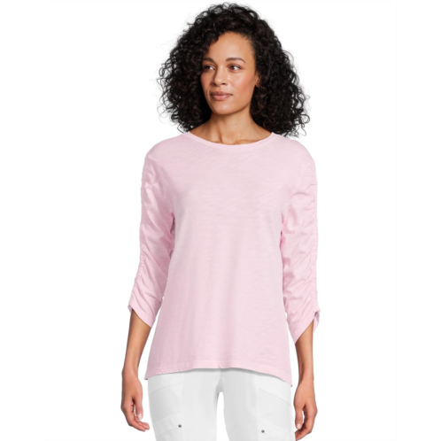 Womens Elliott Lauren Enzyme Wash Jersey - Crew Neck Ruched Sleeve Tee