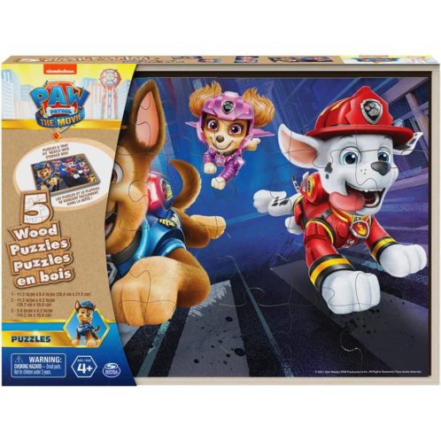 Spin Master Paw Patrol The Movie - Set of 5 Wood Puzzles with Storage Box for Kids - Ages 4 and Up