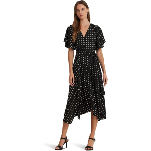 POLO RALPH LAUREN Womens Lauren Ralph Lauren Geo-Print Crepe Flutter-Sleeve Dress