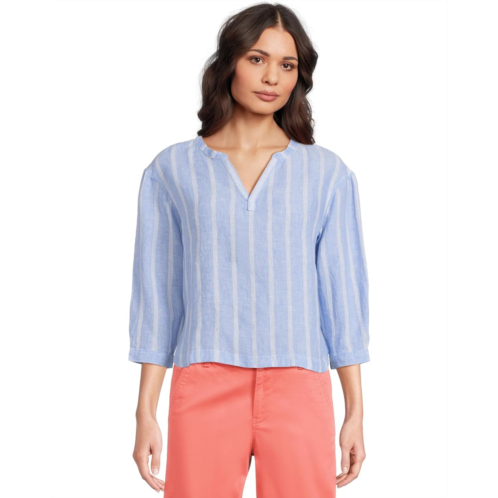 L.L.Bean Premium Washable Linen Shirt Split-Neck Stripe