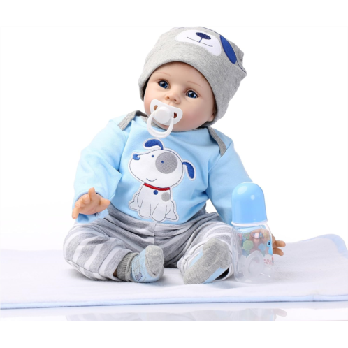 iCradle Lifelike 18inch 45cm Reborn Baby Doll Soft Silicone Baby Boy Doll Toy for Ages 3+