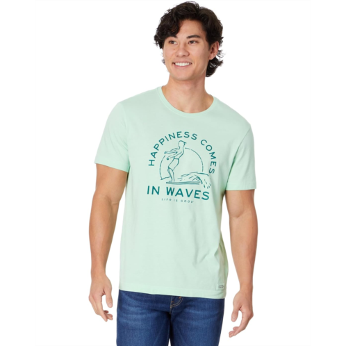 Life is Good Happiness Comes In Waves Surfer Short Sleeve Crusher-Lite Tee