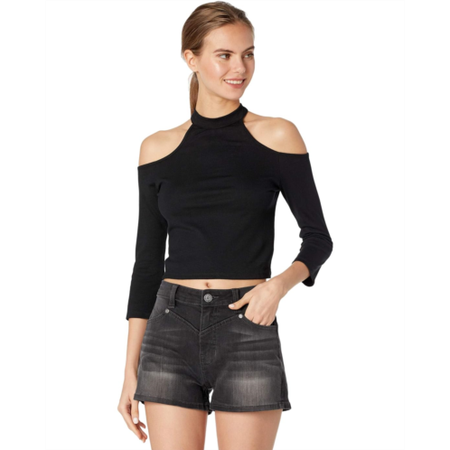Rock and Roll Cowgirl Crop Top w/ Cold-Shoulder and High Neck 47-6270