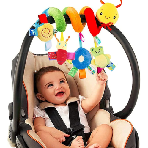 FPVERA Baby Crib Hanging Rattles Toys - Infant Baby Worm Crib Bed Around Rattle Bell Cartoon Insect Spiral Hanging Toy with Ringing Bell for Infants Bed Stroller Car Seat Bar for Babies B