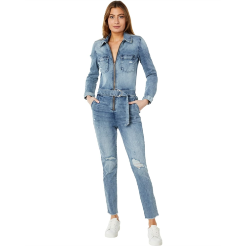 KUT from the Kloth Rachel-Zip-Up Denim Romper w/ Patch Pockets in Medium Wash