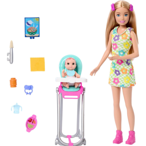 Barbie Skipper Doll & Playset with Accessories, Babysitting Set Themed to Mealtime, Color-Change Toy Play