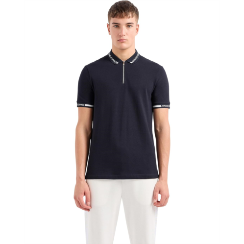 Armani Exchange Short Sleeve Zip-Up Logo Collar Polo