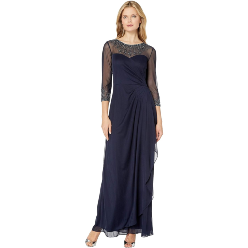 Womens Alex Evenings Long A-Line Dress with Beaded Sweetheart Illusion Neckline