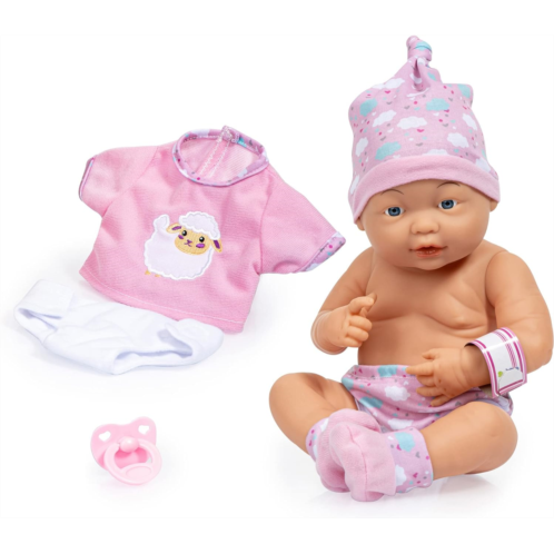Bayer Design Dolls: New Born Baby - Pink, Sheep - with Outfit & Accessories, 15 (38cm) Hard Body Doll with Fixed Eyes, Doll Can Be Bathed, Suitable for Children Ages 3+