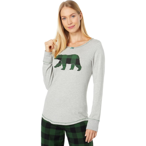 Womens Little Blue House by Hatley Forest Green Plaid Bear Stretch Jersey Top