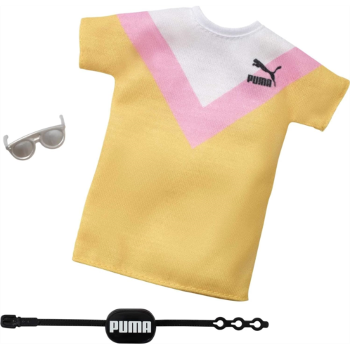 Barbie Clothes: PUMA Branded Outfit for Barbie Doll, Striped T-Shirt Dress with Fanny Pack and Sunglasses, Gift for 3 to 8 Year Olds