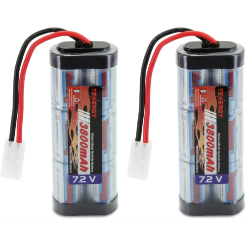 Tenergy 7.2V Battery Pack for RC Car, High Capacity 6-Cell 3800mAh NiMH Flat Battery Pack, Replacement Hobby Battery with Standard Tamiya Connector, 2-Pack
