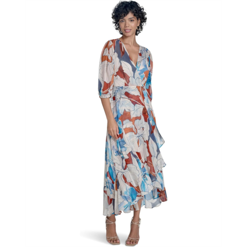 Womens Calvin Klein Chiffon Puff Sleeve Faux Wrap