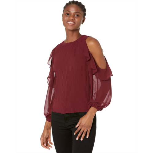 1.STATE Ruffle Long Sleeve Crew Neck Pleat Detail Top