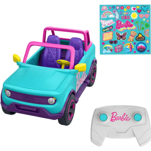 Hot Wheels Barbie RC SUV & Stickers, Can Hold & Store 2 Barbie Dolls & Accessories, Kid-Applied Stickers for Customization