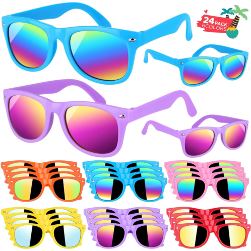 GINMIC Kids sunglasses bulk, Kids Sunglasses Party Favor, 24Pack Neon Sunglasses with UV400 Protection for Kids, Boys and Girls Age 3-8, Goody Bag Favors, Great Gift for Pool, Birt