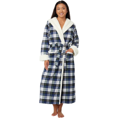L.L.Bean Womens LLBean Scotch Plaid Flannel Sherpa Lined Long Robe