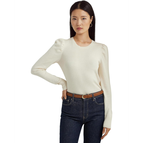 POLO RALPH LAUREN Womens Lauren Ralph Lauren Petite Cotton-Blend Puff-Sleeve Sweater