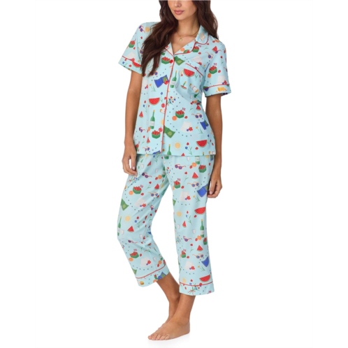 Womens Bedhead PJs Short Sleeve Cotton Knit Cropped Pajama Set