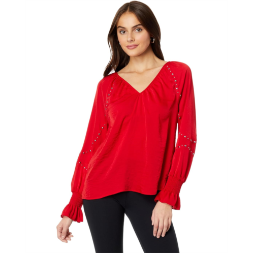 Womens Vince Camuto Embroidered V-Neck Long Sleeve Blouse