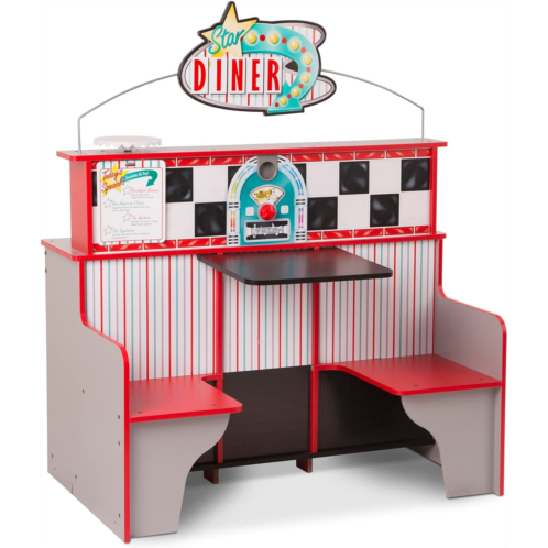 Melissa & Doug Double-Sided Wooden Star Diner Restaurant Play Space,Red