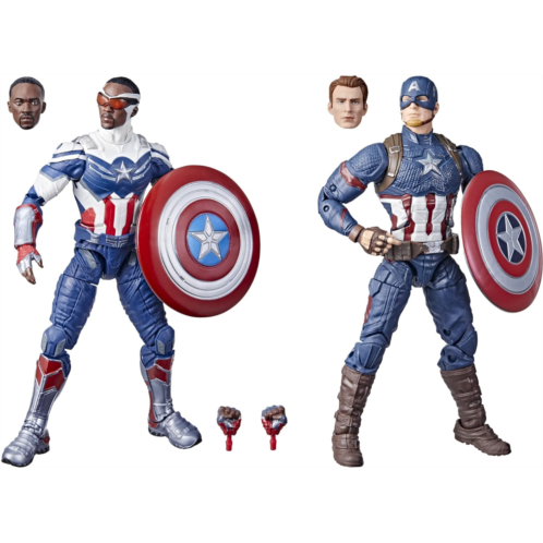 Marvel Legends Series Captain America 2-Pack Steve Rogers and Sam Wilson MCU 6-Inch Figures, 7 Accessories