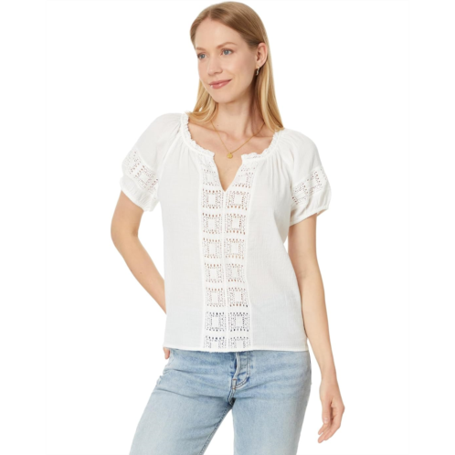 Lucky Brand Granny Square Short Sleeve Top