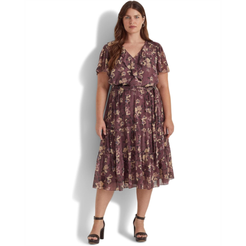 POLO Ralph Lauren Plus Size Floral Belted Crinkle Georgette Dress