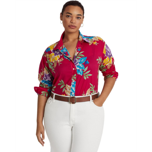 POLO RALPH LAUREN Womens Lauren Ralph Lauren Plus Size Floral Cotton Voile Shirt