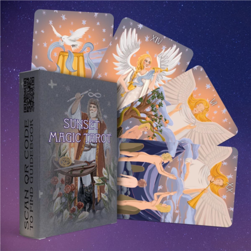OMNITO Original Sunset Magic Tarot, Miniature Travel 78 Card Set, Pocket-Sized (2.75 x 1.57), Small Borderless Deck, Everyday Mini Fortune Telling Cards, Cute & Tiny with Online Guide Boo