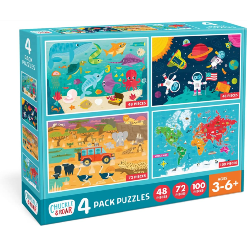 Chuckle & Roar - Space, Ocean, Safari, World Map Puzzles - Engaging and Educational Puzzles for Kids - Larger Pieces Designed for Preschool Hands - 48, 72, 100PC Jigsaw Puzzle Puzz