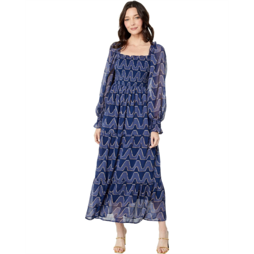 MOON RIVER Textured Smocked Midi Dress