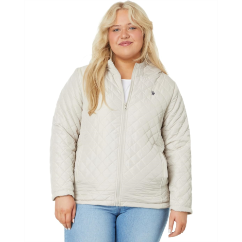 U.S. POLO ASSN. Plus Size Cozy Faux Fur Lined Diamond Quilted Hooded Puffer with Side Panel