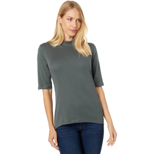 Lilla P 1X1 Rib Elbow Sleeve Mock Neck