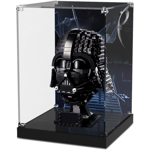 NAOCARD Acrylic Display Case for ( Lego 75304 Star Wars Darth Vader Helmet Black Head) Building Block Model, Customized Decorative Box, Clear Acrylic Plate with Base & Painted Background-7