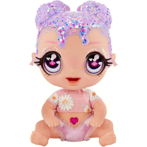 MGA Entertainment Glitter BABYZ Lila Wildboom Baby Doll with 3 Magical Color Changes, Purple Hair , Flower Outfit, Diaper, Bottle, Pacifier Gift for Kids, Toy for Girls Boys Ages 3