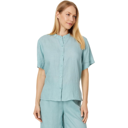 Womens Eileen Fisher Mandarin Collar Short Sleeve Shirt
